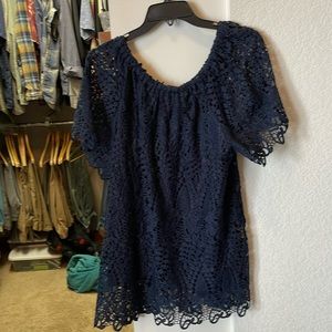 Navy off the sholder or not, lined, eyelet tunic
